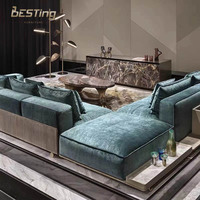 Moderne luxus klassische europäische möbel hochwertiger marineblauer samt für wohnzimmer große sofa set