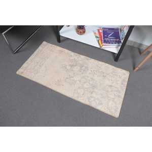 Turkish Vintage Rug, 1.6x3.3 ft Rug, <b>Brown</b> Plants & trees <b>Wool</b> Rug - Product Image 2