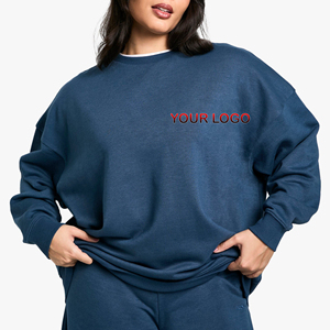 OEM/ODM 100% coton éponge française couleur unie pull-over sweat-shirt respirant broderie personnalisée logo sweat-shirt à col rond pour femmes - Product Image 1