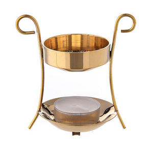 Brûleur d'aromathérapie personnalisé pour le parfum fondu de la maison de table de chambre à coucher avec le bois et le matériel de graine de conception de maille en laiton en métal - Product Image 1