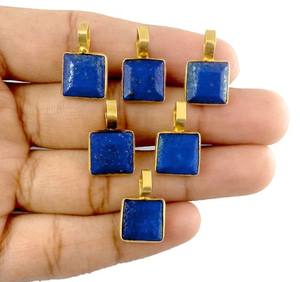 925 Sterling Silver Fine Jewelry Lapis Lazuli Gemstone Pendentif de forme carrée avec lunette en or Vermeil Set Rhodium Collier Bijoux - Product Image 3