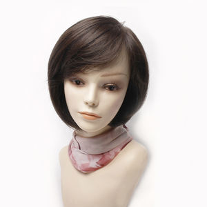 WIGTS Professional Hand Tied 6 Inch Bob <b>Wig</b> Natural Black Brown Short Wavy Hair Extension Blend of Human Hair Synthetic Hair - Product Image 2