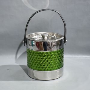Seau à vin et à glace en acier inoxydable résistant à la rouille avec un design texturé vert élégant pour les fêtes intérieures et extérieures - Product Image 1