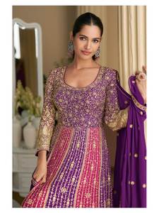 Vestido largo estilo Anarkali de tela de georgette sintética con un hermoso diseño y colores preciosos / Salwar Kameez para Eid y el mes de Ramadán - Product Image 3