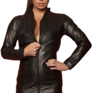 Vestido de Cuero de Manga Larga Tura para Mujer, Negro, Cierre Frontal, Largo hasta la Rodilla, Estilo Clubwear Fetiche - Product Image 4