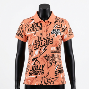 Women <b>polo</b> t shirt 180 GSM breathable polyester cotton blend <b>orange</b> graphic print sublimation custom logo Women <b>Polo</b> Shirts - Product Image 1
