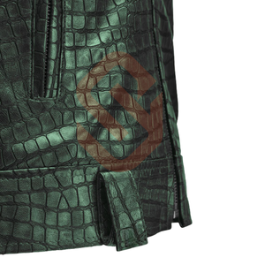 Veste de motard en cuir de crocodile fabriquée à la main pour hommes Style de célébrité véritable peau de vache Croc en relief veste de motard en cuir de moto - Product Image 5