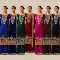 Ensemble Salwar Kameez en Georgette Exclusif avec Haut et Dupatta à Broderie Lourde, Idéal pour Fêtes et Sorties Décontractées, Matériaux Recyclés, Livraison Mondiale