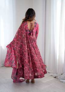 Salwar Kameez Dupatta Estilo Anarkali con Estampado Floral, Muselina Pura, Ropa Casual India y Pakistaní para Mujer, para Bodas, Playa, Fiestas, Secado Rápido - Product Image 2