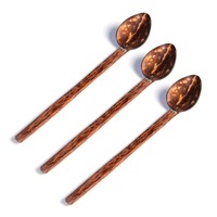 Set Sendok Teh Kelapa Vintage 3 Buah Terbuat dari Cangkang Kelapa Kayu Organik Ramah Lingkungan Buatan Tangan Poles Matte Ringan Tahan Lama
