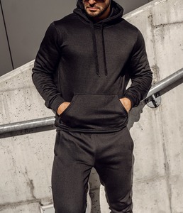 Trajes de chándal de secado rápido para deportes al aire libre para hombre de talla grande al por mayor, Sudadera con capucha de algodón transpirable de 2 piezas, opciones OEM, chándal sólido para hombre - Product Image 4