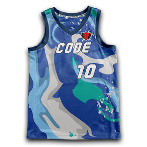 Ensemble de shorts en jersey réversibles à col en V personnalisés séchage rapide 100% uniforme de basket-ball respirant en maille de polyester - Product Image 2