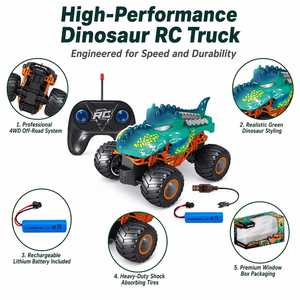 Coche Teledirigido de Dinosaurio Monster Truck Verde, Vehículo <span class=keywords><strong>RC</strong></span> Todoterreno, Juguete al por Mayor, Coche Electrónico de Acrobacias de Alta Velocidad para Carreras - Product Image 3