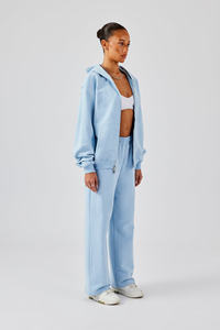 ชุดวอร์มสองชิ้นมีฮู้ดสำหรับผู้หญิงชุดออกกำลังกายและชุดสตรีทแวร์ผ้าคอตตอน100% มีซิปสีฟ้า - Product Image 6