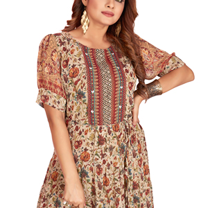Phụ Nữ Ấn Độ Của <span class=keywords><strong>Georgette</strong></span> Dài Kurti Thanh Lịch Kỹ Thuật Số In Dân Tộc Quần Áo Truyền Thống Kurta Ăn Mặc - Product Image 1