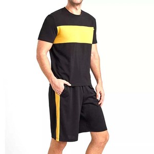 Conjunto de Camisa y Pantalones Cortos Personalizados para Hombre, Moda 2025, Color Negro y Amarillo, Corte Ajustado, Algodón y Poliéster, Cuello Redondo, Conjuntos Gemelos para Hombre - Product Image 4