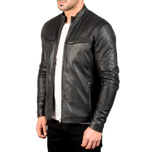 Veste en cuir d'extérieur grande taille pour hommes/Vestes en cuir à fermeture éclair de moto de ville pour hommes - Product Image 2