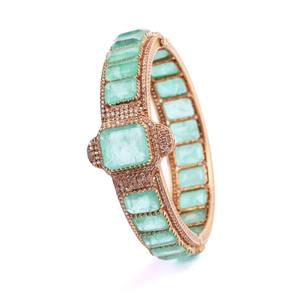 Brazalete único de plata de ley 925 con gema de esmeralda verde Gajaah, estilo regio, con tonalidad de esmeralda y diamantes, para mujer, estilo nupcial - Product Image 1
