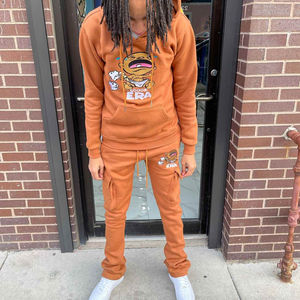 Pantalones de chándal Cargo de algodón ajustados y Sudadera con capucha, conjunto de chándal apilado con bordado para Hombre, Ropa de invierno de talla grande para Hombre - Product Image 4