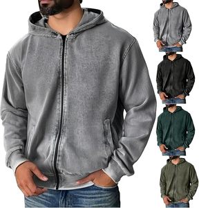 Sudadera Clásica con Cierre y Lavado Ácido, Unisex, Estilo Urbano Vintage, Oversize, Felpa de Algodón de Primera Calidad, Corte Regular, Estilo Otoñal - Product Image 4