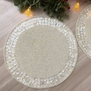 Royal Handmade Luxury Beaded Placemat with <b>Glass</b> Beads Eco-Friendly Home Dining Room Wedding Celebration Holiday Runners - Product Image 1