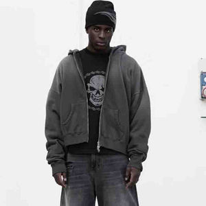 Sudadera con Capucha de Forro Polar Sólido para Invierno, Lavado Ácido, Impresión Digital Personalizada para Fabricantes, Estilo Vintage con Doble Cremallera para Hombre - Product Image 6