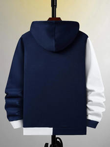 New Top Quality Dual Color Fashionable <b>Men's</b> <b>Hoodies</b> Contrast Colors Cotton Fleece Navy & <b>White</b> Hoodie For <b>Men</b> - Product Image 4