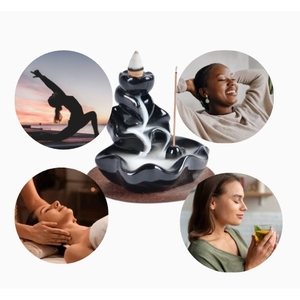 Handmade Ceramic Zen Waterfall Incense Burner <b>with</b> 8 Natural Cones and 25 <b>Sticks</b> Aromatherapy <b>Diffuser</b> for Home Decor - Product Image 6