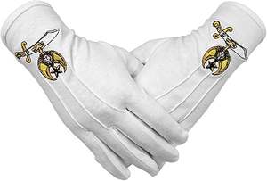 Guantes de Algodón Bordados de la Masonería Shriner, Blancos - Product Image 2