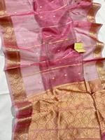 Saree Kadhwan de Chifón 100% Puro, Hecho a Mano, con Detalles Tradicionales Exquisitos, Tela Elegante Plateada