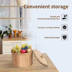 Juego de 2 Cajas Decorativas Redondas de Ratán con Tapa, Caja de Almacenamiento Hecha a Mano, Ecológica, Natural, Decoración para el Hogar, Venta al por Mayor desde Vietnam - Product Image 4