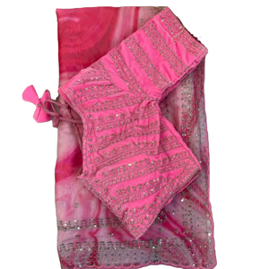 Magnifique sari en soie pure et douce Rangoli avec de magnifiques imprimés prismatiques et un travail de broderie incroyable, séquence de 3 mm et Aarco - Product Image 1