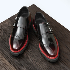 Botas de Hombre de Cuero Rojo y Negro 2026, Cuero Genuino, Clásicas, con Doble Botón en Contraste, Estilo Británico Retro, Económicas - Product Image 1