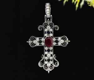 925 <b>Silver</b> 14K Gold Plated/Rhodium Plated Vintage Filigree <b>Cross</b> Iced Moissanite Custom Religious Christian <b>Pendant</b> Charms - Product Image 4