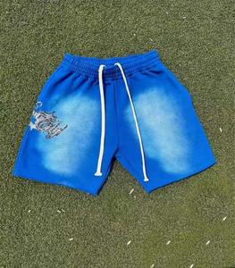 Pantalones cortos para hombre 100% algodón francés Terry de gran tamaño estampado de moda bolsillos de cintura media diseñador gráfico ácido lavado pantalones cortos para hombres - Product Image 4