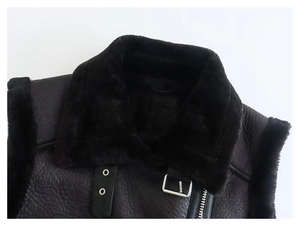 Chaleco de cuero de primera calidad para hombre con forro de piel de oveja a prueba de viento de alta calidad Chaleco de calle hecho en invierno Pakistán - Product Image 4