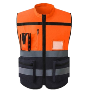 High Visibility Reflective Safety Vest Two Tone Workwear with <b>Stand</b> Collar Multifunction Pockets and Zipper - Product Image 2