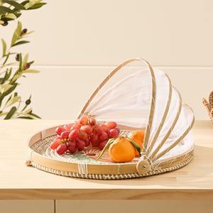 Couvercle alimentaire en jonc de mer naturel anti-poussière grand moyen petit plateau avec filet pliant du Vietnam - Product Image 1