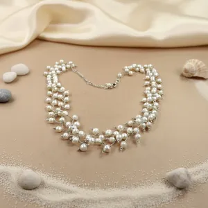 Collier ras du cou en argent sterling avec grappe de perles d'eau douce pour femme, fermoir sécurisé - Bijou délicat, intemporel et élégant pour les occasions spéciales - Product Image 2
