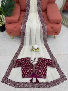 Hermoso Sari de diseñador de seda con hilo y secuencia de trabajo para ocasiones de fiesta - Product Image 3