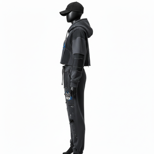 Women High Quality Cotton Blend Fleece 320GSM Dark Grey <b>Patch</b> <b>Panel</b> Tracksuit With Custom Screen Print Logo Tracksuits Plus size - Product Image 3