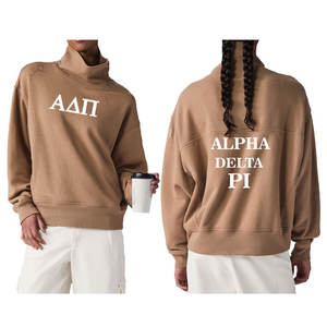 Custom Logo <b>Women's</b> <b>Winter</b> Eco-Friendly Breathable Soft Cotton Mock Neck Streetwear Embroidered Jumper Fleece Oversized <b>Top</b> - Product Image 5