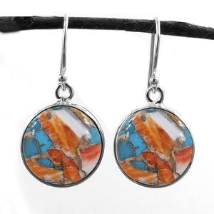 Boucles d'oreilles en pierre précieuse turquoise huître, argent sterling 925 plaqué or, boucles d'oreilles pendantes pour femmes et filles, bijoux tendance - Product Image 2