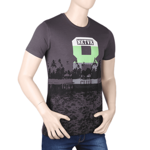 Camiseta estampada de manga corta con cuello redondo para hombre - Gris - Product Image 1