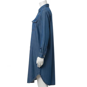 Long Sleeve Denim Casual Dresses Soft Cotton Fabric Button Down Waist Belt Ladies Streetwear Outfits for Daily Office Fashion - Product Image 4