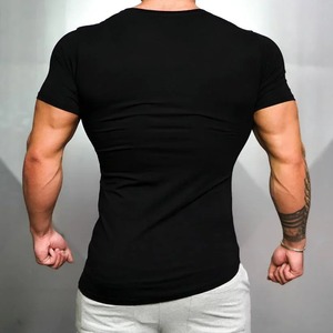 Marca sólida ropa gimnasios camiseta para hombre Fitness Camiseta ajustada algodón Slim fit camiseta hombres culturismo verano Top camiseta en blanco - Product Image 3