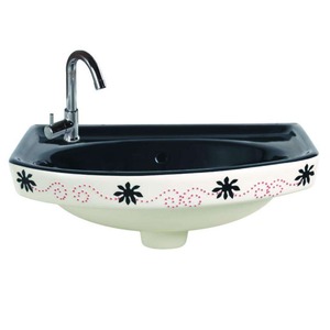 Évier de salle de bain en pierre naturelle imprimé bleu Lavabo à main sur pied Nero en marbre avec piédestal - Product Image 4