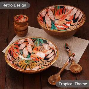 Bol en bois élégant à imprimé floral pour servir des biscuits à la soupe Bol en bois avec cuillère Ustensiles de cuisine de Falak World Export - Product Image 3