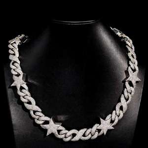 Chaîne cubaine Hip Hop Iced Out en argent sterling 925 avec moissanite, testée au diamant, motif étoile infinie pour homme - Product Image 2