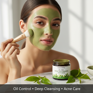 Masque facial en poudre de thé vert sans huile avec des extraits naturels pour tous les types de peau, format échantillon - Peau claire, mate et saine - Product Image 2